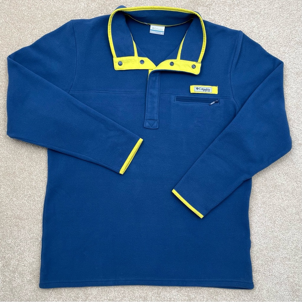 Columbia PFG Shirt Medium Blue Half Snap Fleece Pullover Fishing Outdoor Men